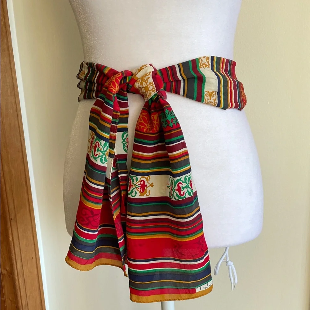 TALBOTS Vintage Oblong Silk Geometric Scroll Motif Multicolor Scarf